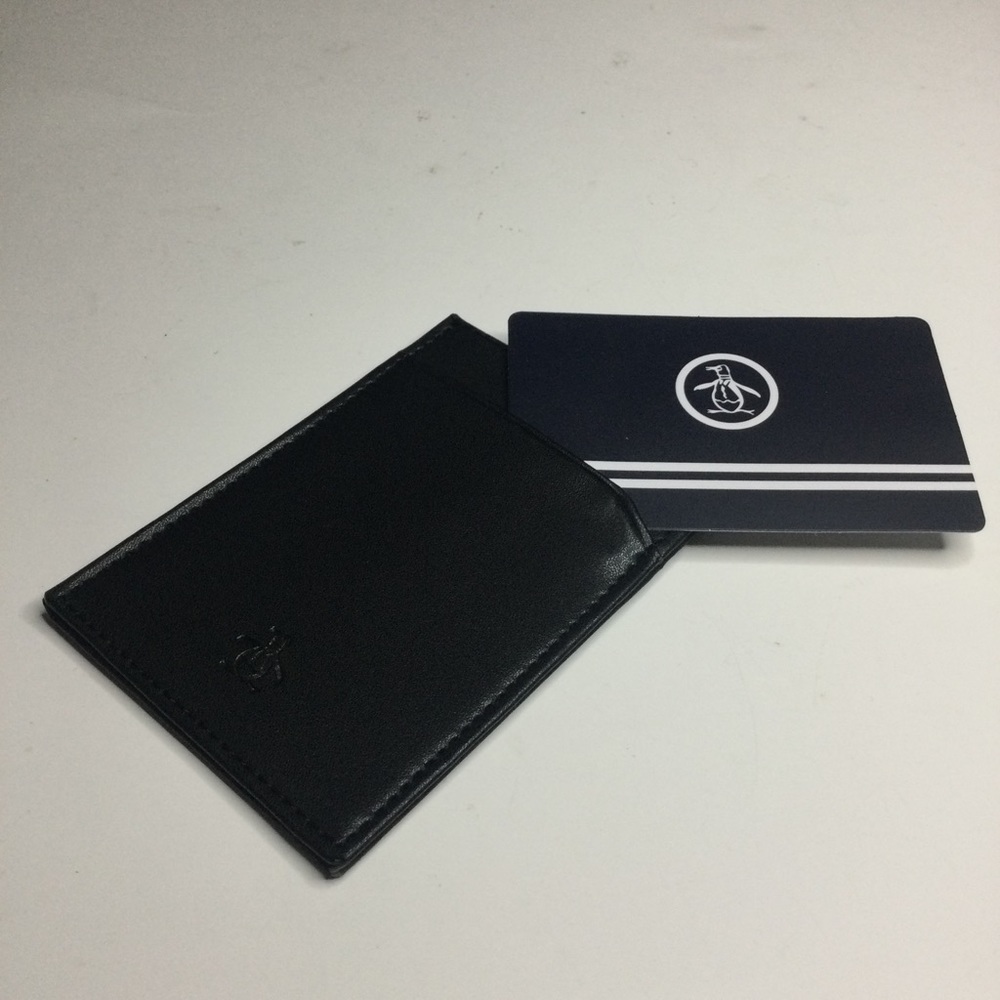 ORIGINAL PENGUIN BLACK LEATHER CARD CASE 4” x 2.75” NEW